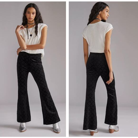 ANTHROPOLOGIE The Joni Velvet Embroidered Eyelet Flare...